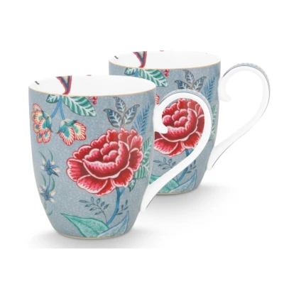 Abbildung von PIP STUDIO Flower Festival Henkelbecher Light Blue 450ml Set2
