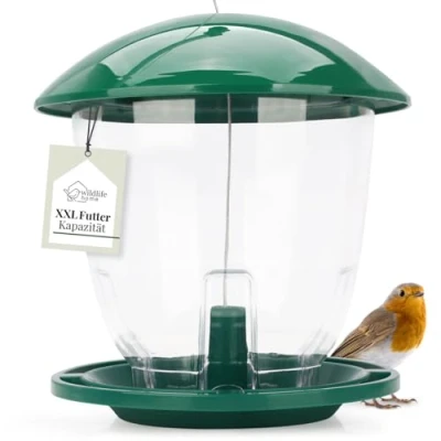 Abbildung von WILDLIFE HOME Vogelfutterspender XXL zum Aufhängen 1,5kg I Extra große Vogelfutter Kapazität Vogelfutterstation für Wildvögel, Vogel Futterstation, Futterspender, Vogelfutterhaus