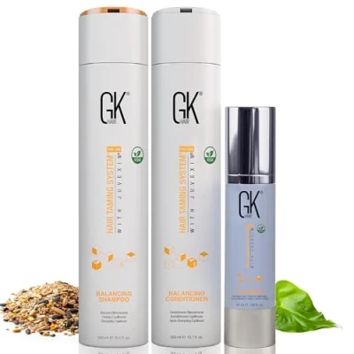 Abbildung von GK HAIR Global Keratin Balancing Shampoo and Conditioner Sets (10.1 Oz/300ml) mit Leave In Cashmere Smoothing Styling Cream (50ml) für farbbehandeltes, trockenes, beschädigtes und krauses Haar