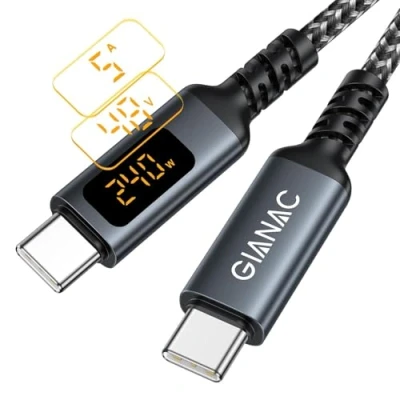 Abbildung von GIANAC 240W USB C auf Kabel [2M] Schnellladekabel PD3.1 Nylon Typ Ladekabel mit LED Display für iPhone 16 Pro Max, 15, Samsung S24 S23 S22 S21,iPad Pro, MacBook Pro/Air