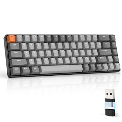 Abbildung von MAGIC REFINER RK68 Kabellose Mechanische Gaming Tastatur, Dual Mode 2.4G Wireless/Bluetooth, 60% Prozent Tastatur Hot Swap fähiger Roter Schalter mit 2 in 1 Empfänger für PC/Mac/Tablette/QWERTY US