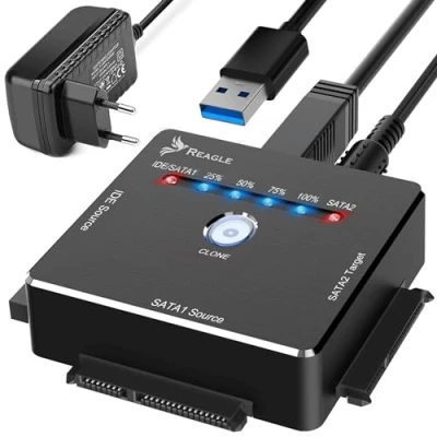 Abbildung von Reagle USB zu SATA IDE Adapter 16TB HDD/SSD Klonstation, SuperSpeed 3.2, Hot Swapping, Kompatibel mit 2.5 und 3.5 Festplatten, Windows/Mac OS Unterstützung