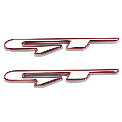 Abbildung von GT Emblem, Metall, Chrom, Abzeichen für Auto, Kotflügel, Kofferraumdeckel, kurzes Logo, SUV, Coupé, 3D Aufkleber (silber rot), 2 Stück