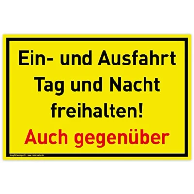 Abbildung von König Werbeanlagen Hinweisschild Schild Ein und Ausfahrt, PVC 30 x 20 cm, Tag Nacht freihalten Auch gegenüber, gelb, mit UV Schutz, Einfahrt freihalten, Ausfahrt f