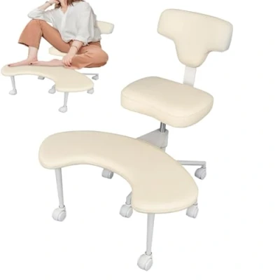 Abbildung von yoakaiax Bürostuhl mit Kreuzbeinen, Meditationsstuhl, Kreuzbein Rollen, ergonomischer Kniestuhl, Criss Cross Schreibtischstuhl Lendenwirbelstütze und verstellbarem Hocker, Beige