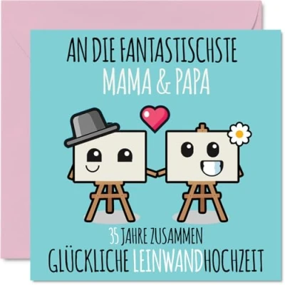 Abbildung von Stuff4 35. Hochzeitstag Karte Liebe 35 Jahre Zusammen Leinwand Hochzeit Jahrestag Geschenke für Mama Papa vom Sohn Tochter, 145mm Glückwunschkarten