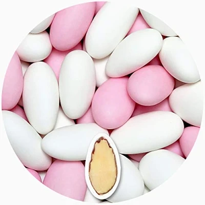 Abbildung von EinsSein® 1 Kg Hochzeitsmandeln Gracile MIX weiss &amp; rosa MATT Hochzeit Taufmandeln Zuckermandeln Bonboniere Bonbons Koufeta Confetti Taufe Konfirmation