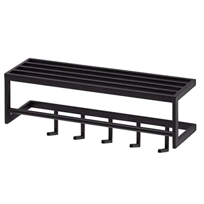 Abbildung von Wandgarderobe Metall Schwarz 70x20x20 cm Flurgarderobe mit Ablage Design Hakenleiste Wandpaneel Stahl Garderobe Wand Hutablage Garderobenleiste Flur
