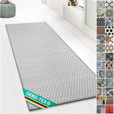 Abbildung von Floordirekt Teppichläufer mit Muster maßgefertigter Feinschlingen Teppich Läufer für Küche, Flur &amp; Wohnraum Ornament Vintage Orient Gitter (80 x 150 cm, Tralee)
