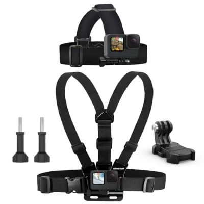 Abbildung von Sametop Brustgurt Halterung + Kopfhalterung Kopfgurt Chest Mount Chesty Kopfband Headstrap Kompatibel mit GoPro Hero 13 12 11 10 9 8 7 6 5 Session Max DJI Osmo Action Kameras