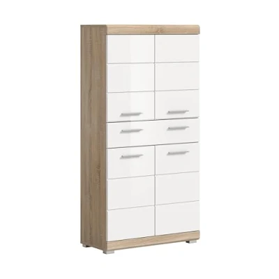Abbildung von xonox.home Bad Lambada X06F1715 Badmidischrank Badregal Schrank in weiß Hochglanz und Sonoma Eiche hell, B/H/T: 74x141x31 cm