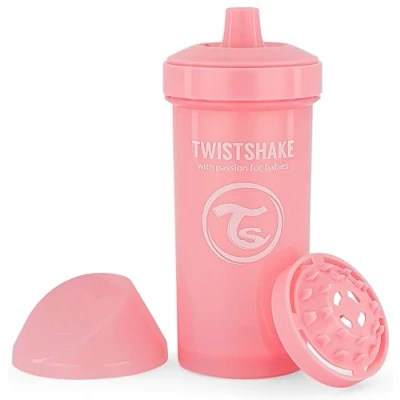 Abbildung von Twistshake Auslaufsichere Baby Trinkflasche mit festem Ausguss und Fruchtmixer 360ml Trainerflasche Wasserflaschen Schnabeltasse BPA freie Hellrosa