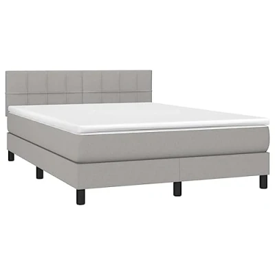 Abbildung von vidaXL Boxspringbett mit Matratze LED Bett Polsterbett Bettgestell Doppelbett Bettrahmen Lattenrost Schlafzimmerbett Hotelbett Hellgrau 140x200cm Stoff