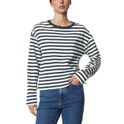 Abbildung von Marc O&#039;Polo Denim Crewneck Striped Langarmshirt, Damen, Größe: Medium, Multi/navy teal