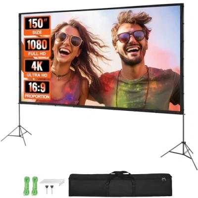 Abbildung von VEVOR Projektion Beamer Leinwand mit Ständer 150 Zoll HD 4K Outdoor Indoor Projektor Screen Schnelles Klappbare Tragbare Filmleinwand 16: 9 für Heimkino, Camping und Freizeitveranstaltungen Schwarz