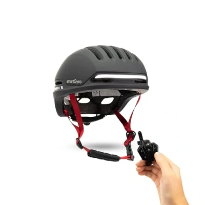Abbildung von smartGyro Smart Helmet PRO mit automatischem Bremslicht, Blinkern, Lautsprechern, Bluetooth, Größe L, EPS + PC, Batterie, Frontvisier, LEDs vorne und hinten, schwarze Farbe