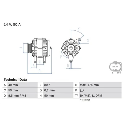 Abbildung von BOSCH 0 986 041 310 Lichtmaschine 14V 90A VOLKSWAGEN: Polo IV Schrägheck, Golf 5 Lupo / 3L, SKODA: Fabia I 1 Combi