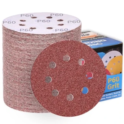 Abbildung von 100 Stück Schleifpapier 125mm Klett P60 Körnung Schleifscheiben 8 Löcher Rund Schleifblätter Profi für Exzenterschleifer ALPXUXP