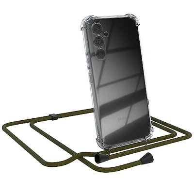 Abbildung von EAZY CASE Handykette kompatibel mit Samsung Galaxy A54, Transparente Handyhülle verstellbarem Kettenband zur Umhängeband, Ersatzgurt Grün Clip Schwarz