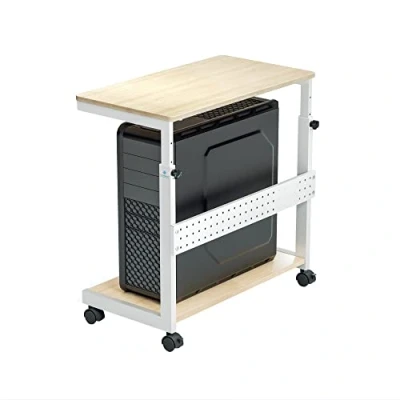 Abbildung von EUREKA ERGONOMIC Höhenverstellbarer Computer Tower Ständer, PC Ständer für Tower, Mobiler Gehäuseständer, Universal verstellbare CPU Mit Rollen, Maus Pad, Ahornfarbe
