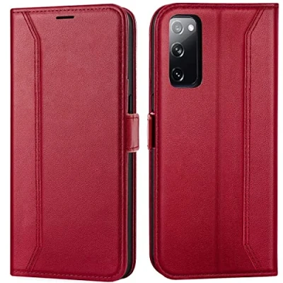 Abbildung von Verco Handyhülle für Samsung Galaxy S20 FE, 6,5 Zoll Premium Klapphülle Handy Flip Case FE 5G Hülle Book Tasche, Rot