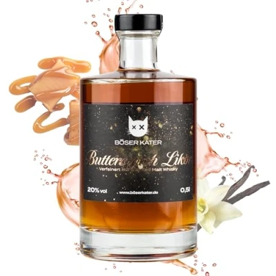 Abbildung von Böser Kater Butterscotch Likör mit Whisky, das perfekte Geschenk für jeden Anlass, einzigartig milder Geschmack, Noten von Karamell &amp; Vanille, Caramel Liqueur, 0,5l 20% Vol.