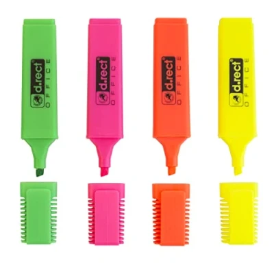 Abbildung von D.RECT 1127 4 Stück 4er Set Fluo Textmarker mit Schrägkeilspitzet
