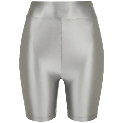 Abbildung von Urban Classics Ladies Highwaist Shiny Metallic Cycle Shorts Shorts, Damen, Größe: 34, Darksilver