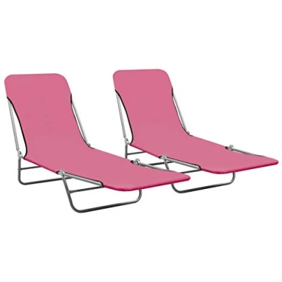 Abbildung von vidaXL 2X Sonnenliege Klappbar Verstellbare Rückenlehne Gartenliege Campingliege Liege Gartenmöbel Strandliege Klappliege Stahl Stoff Rosa