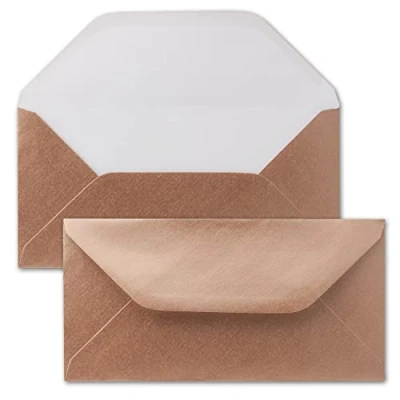 Abbildung von 50 Brief Umschläge Bronze Metallic DIN Lang 110 x 220 mm (11 22 cm) Nassklebung ohne Fenster Ideal für Einladungs Karten Serie FarbenFroh