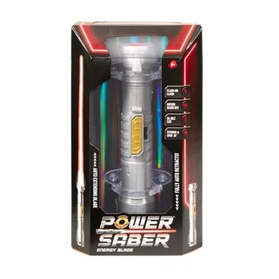 Abbildung von Goliath POWER SABER Rot Laserschwert für Kinder ab 6 Jahren, Automatisch ausziehbar und einziehbar, Realistisches Laserspielzeug, Intergalaktischer Kampf, 30cm/ ausgezogen 90cm, Box Fenster