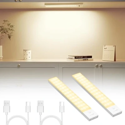 Abbildung von OUILA Unterbauleuchte Küche LED 2 Stück 23CM Schrankbeleuchtung USB Wiederaufladbar Magnetische Lampe Kabellos Schranklicht mit Bewegungsmelder für Schlafzimmer, Werkstatt (Warmweiß)
