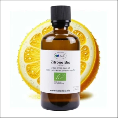 Abbildung von Sala Zitronenöl Aroma ätherisches Öl naturrein BIO zum Verzehr 100% (100 ml Glasflasche)