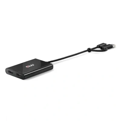Abbildung von Club3D CSV 1475 USB Typ C (mit A Adapter) auf dualen HDMI (4K60Hz) Video Splitter mit DisplayLink®