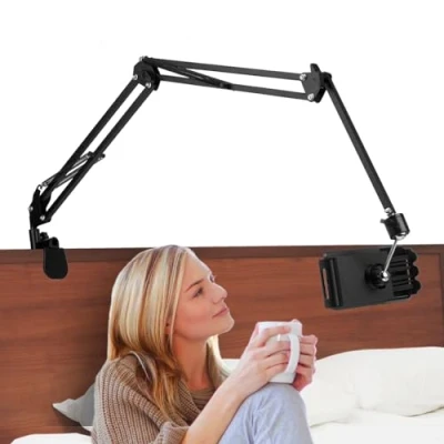 Abbildung von Tablet Halterung Bett 360 Drehbar Ständer für Bett, Verstellbar Handy Halter mit Stabilem Metallarm, Arm Kompatibel 4.7 7 Zoll iPad Mini Tablets Telefone