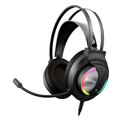 Abbildung von KROM KAPPA NXKROMKAPPA Gaming Kopfhörer mit Mikrofon, Stereo Sound, RGB LED Regenbogen, Lautsprecher 50 mm, verstellbarer Kopfband, Mikroflexibel, USB, kompatibel PC, Schwarz