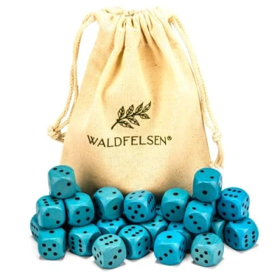 Abbildung von Waldfelsen 6, 12, 20, 30 oder 50 hochqualitative Holzwürfel aus echtem Buchenholz Augenwürfel Spielwürfel Holz in 16 mm Standardwürfel mit Stoffbeutel Würfelset (Himmelblau, Stück)
