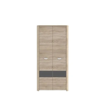 Abbildung von FORTE YOOP Schrank 90 95, Kleiderschrank klein Jugendzimmerschrank Kinderzimmerschrank Drehtürenschrank, 2 türig, Holzdekor: Sonoma Eiche / Grau Matt, 93.5 cm breit x 194 hoch 58 tief