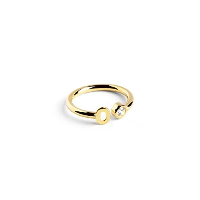 Abbildung von SINGULARU Personalisierter Ring Letter Diamond Gold Verstellbarer 925 Sterlingsilber mit 18kt Vergoldung Einheitsgröße Damenschmuck Buchstabe O