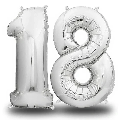 Abbildung von envami® Folienluftballon Zahl Silber 100 cm Riesen Zahlenballon Fliegt mit Helium Luftballon Geburtstag Geburtstagsdekoration Deko (18 einzeln)