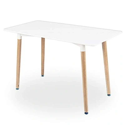 Abbildung von Cepewa Esstisch moderner Küchentisch 120 x 80 75 cm weiße Tischplatte aus MDF 4 6 Personen Holzbeine höhenverstellbar Buche
