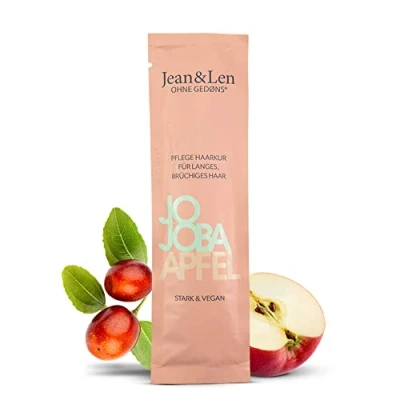 Abbildung von Jean &amp; Len Pflege Haarkur Jojoba Apfel, für langes und brüchiges Haar, entwirrt Knoten sorgt bessere Kämmbarkeit, ohne Parabene, Silikone, Mineralöl Mikroplastik, vegan, 20 ml
