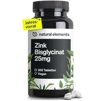 Abbildung von Zink 25mg 365 Tabletten gut verträgliches Zinkbisglycinat (Zink Chelat) vegan, hochdosiert, ohne unnötige Zusätze in Deutschland produziert &amp; laborgeprüft St