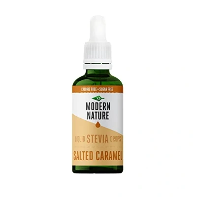 Abbildung von Modern Nature Salted Caramel Stevia Flüssig Flavour Drops Zucker Süßstoff Liquid Aroma Geschmacks Tropfen Sirup Zuckerfrei Ohne Kalorien Alternative Süßungsmittel 50ml