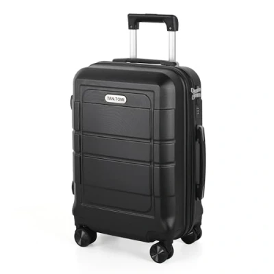 Abbildung von TANTOMI Hartschalen Handgepäck Koffer Reisekoffer mit 4 Drehbaren Rollen (360), Trolley Aluminium Teleskopstange und TSA Zahlenschloss (M 41L, Schwarz)