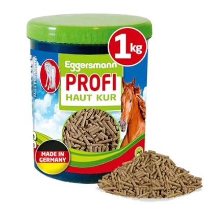 Abbildung von Eggersmann Mein Pferdefutter Profi Haut Kur 1 kg Konzentrat mit Bierhefe, Kieselgur &amp; Kräutern Unterstützt die Regernation der Immunabwehr Ergänzungsfutter für Pferde Ponys