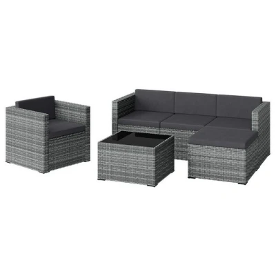 Abbildung von STEELSØN Polyrattan Gartenlounge Zethora, Outdoor Sitzgruppe 4 teilig, Gartenmöbel Set mit Sofa, Sessel, Hocker, Tisch, Sitzecke für bis zu 5 Personen, wetterfest, grau meliert/anthrazit