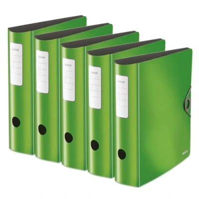 Abbildung von Leitz Qualitäts Ordner 180 Active Solid, 5er Pack, A4, breit, Abgerundeter Rücken, 8,2 cm Gummibandverschluss, Leichtes Polyfoam, Plastik Ordner, Hellgrün, 10471050
