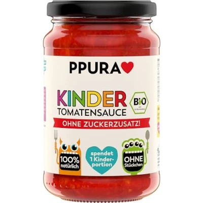 Abbildung von PPURA Bio Tomatensauce Kinder Ohne Zuckerzusatz Stückchenfreie Pasta Sauce mit Tomaten 100% Natürlich Zusatzstoffe Kids Nudel Soße Made in Italy Spendet eine Kinderportion 340g Glas