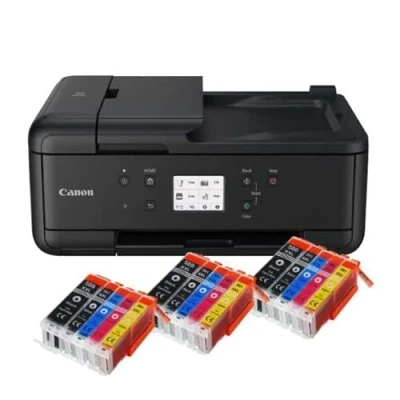 Abbildung von IC Office TR7650 Farbtintenstrahl Multifunktionsdrucker 4 in 1 (Drucken, Kopieren, Scannen, Faxen, ADF, WLAN, AirPrint) schwarz + 15 XXL Tintenpatronen